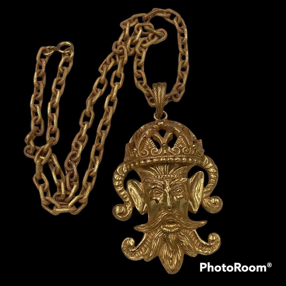 Impressive Vintage Lucien Picard Mythical Face Necklace